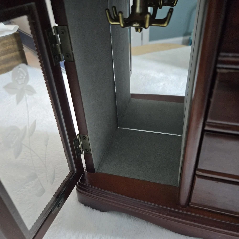 Armoire Jewelry Box With Double Doors and Mirrored Flip Top Vintage